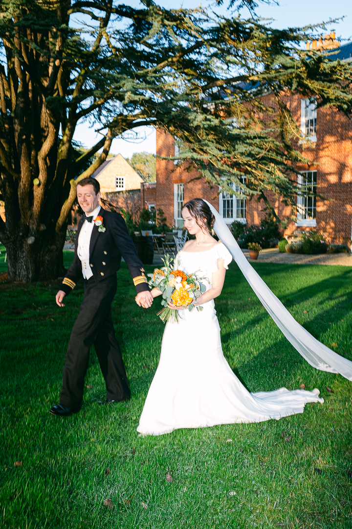 modern and luxury wedding venue bride and groom in garden